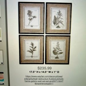 Set of 4 linen/framed pictures.